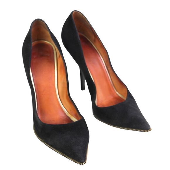 Givenchy BLACK GENUINE LEATHER SUEDE HIGH HEEL POINTED CLASSIC PUMP SHOES Sz 38 - Picture 1 of 13
